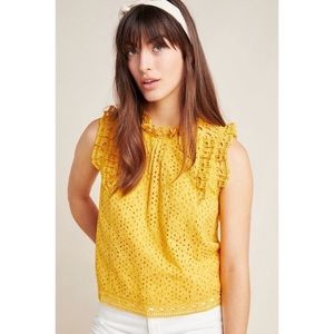Anthropologie Maeve Tilly Eyelet Ruffle Sleeveless Blouse Tank